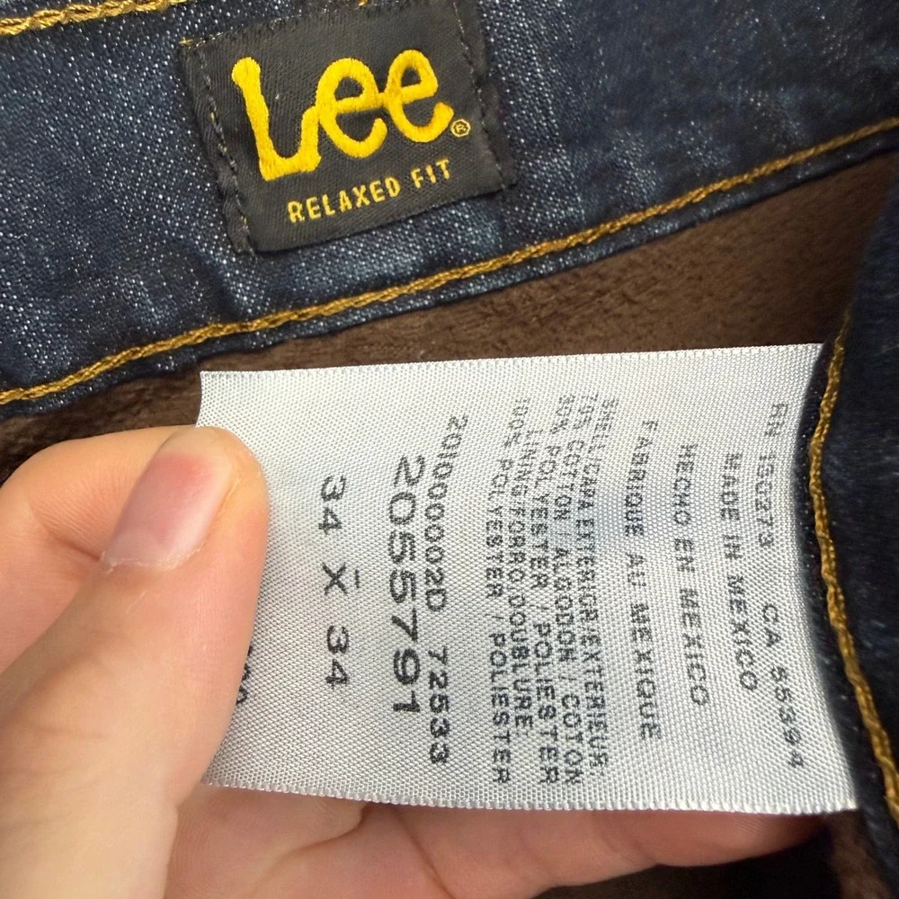 Lee Mens Relaxed Fit Fleece Lined Jeans Dark Wash Blue Denim 2055791 34x34